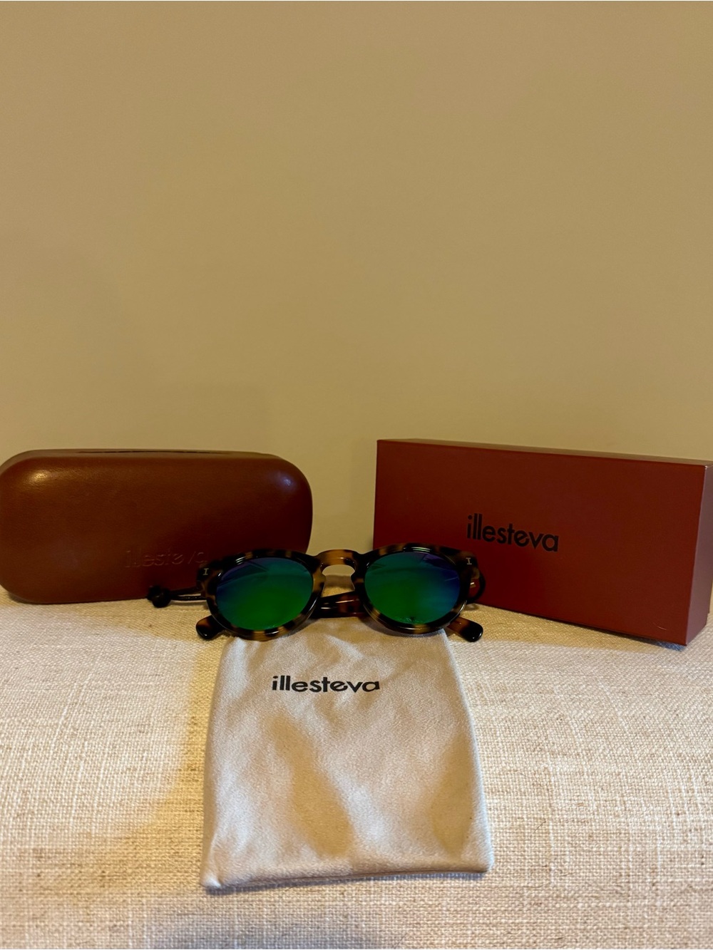 Illesteva Tortoise Frame Sunglasses with Green Lenses